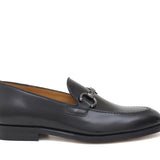 Mocassino con accessorio in vitello spazzolato nero con fondo in cuoio antiscivolo 644MORSCN 20 ROSSI 