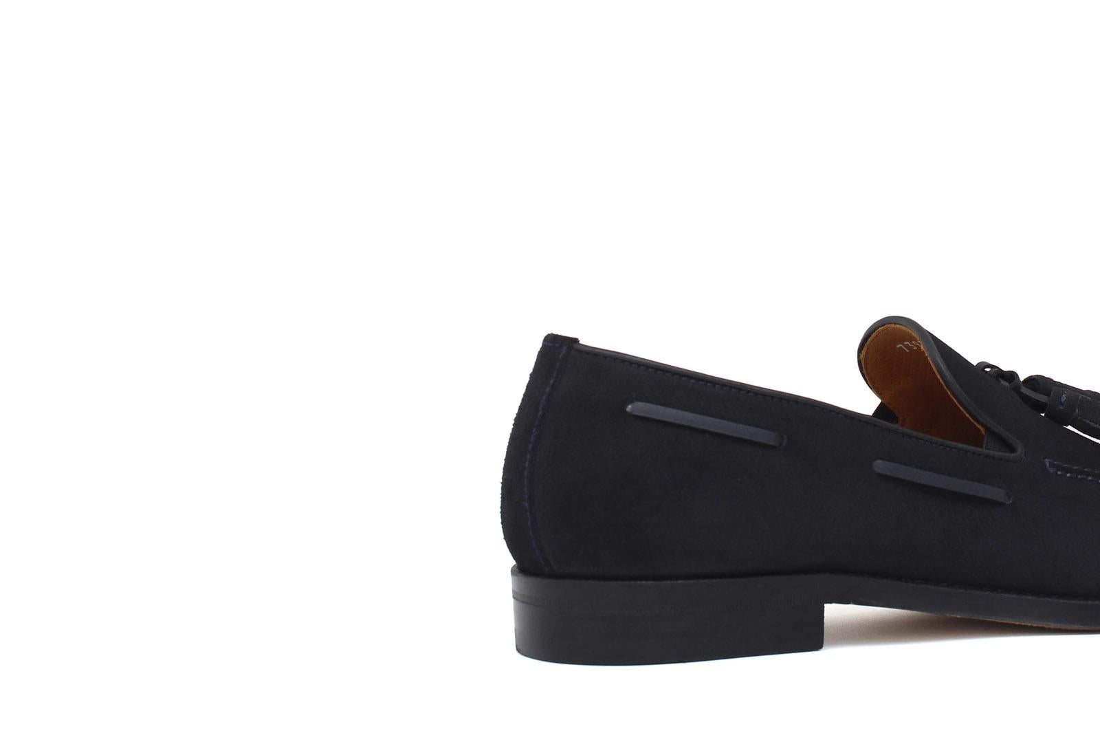 Mocassino con nappine in camoscio blu e fondo cuoio antiscivolo 7393CCRIB 211 ROSSI 