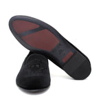 Pantofola con ricamo Rossi  in velluto nero con fondo cuoio antiscivolo 225SCDNE 216 ROSSI 