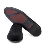 Pantofola con ricamo Rossi  in velluto nero con fondo cuoio antiscivolo 225SCDNE 216 ROSSI 