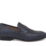 Mocassino in vitello intrecciato blu sfumato, lavorazione a sacchetto e fondo in cuoio con antiscivolo 263VCBLU 24 ROSSI 