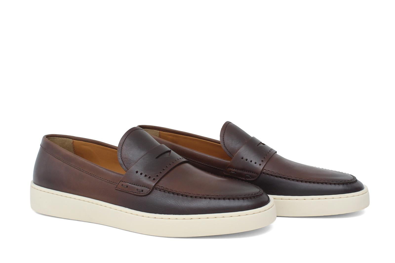 Slip on in vitello naturale colore marrone sfumato con fondo in gomma 1037DIXCAS 422 ROSSI 