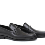 Mocassino con accessorio in vitello spazzolato nero con fondo in cuoio 621TNER 396 ROSSI 