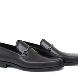 Mocassino con accessorio in vitello spazzolato nero con fondo in cuoio 621TNER 396 ROSSI 
