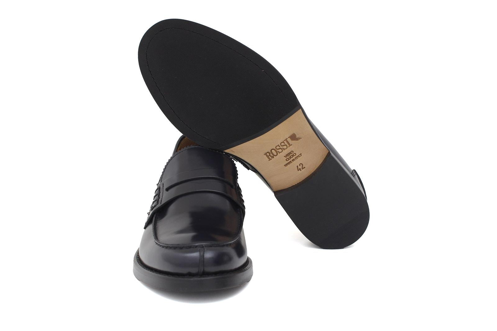 Mocassino College stile inglese in vitello spazzolato blu e fondo in cuoio 1/2 gomma 5316CALFBLU 104 ROSSI 