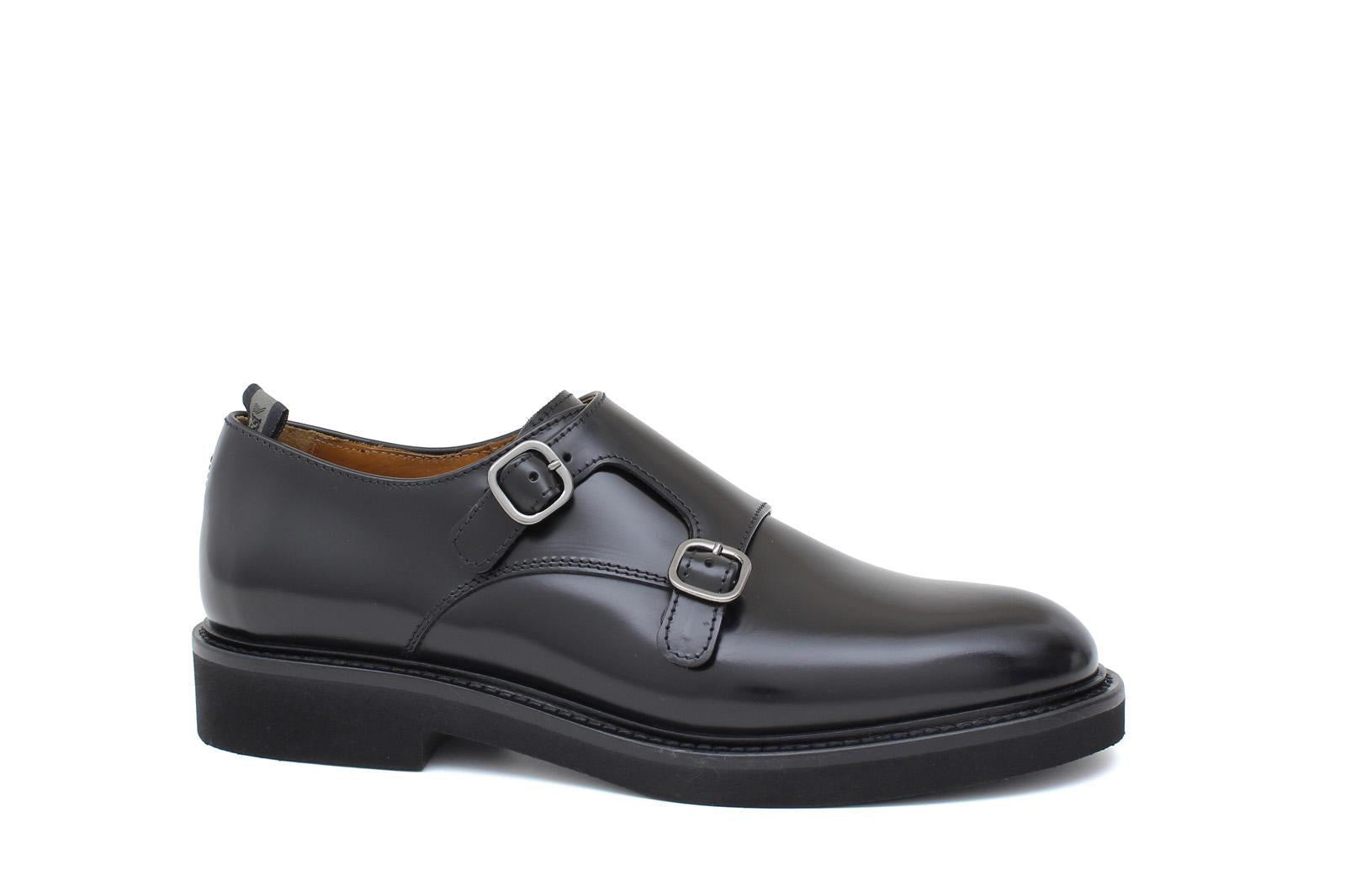 Monkstrap donna in vitello spazzolato nero con fondo in gomma leggera D219GCNE 14 ROSSI 