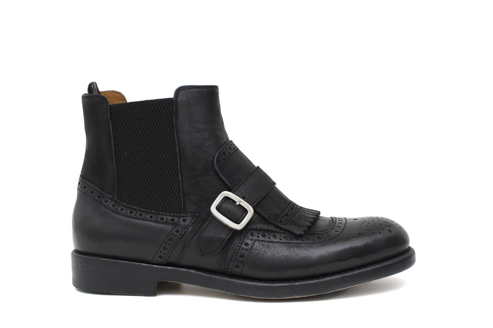 Beatles stile inglese con fibbia in nabuk anticato  nero e fondo in gomma 127PBAN 991 ROSSI 