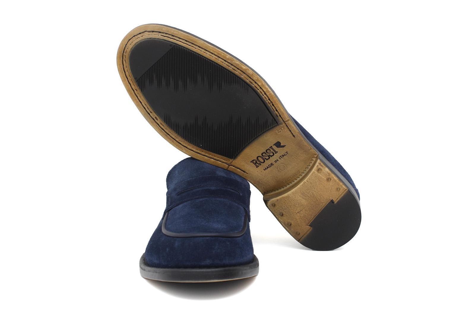 Mocassino in camoscio navy con fondo in gomma cucito blake 639FLOOLT 411 ROSSI 