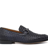Mocassino lavorazione a sacchetto intero in vitello intrecciato blu con fondo in cuoio antiscivolo cucito blake 268VCBLU 260 ROSSI 