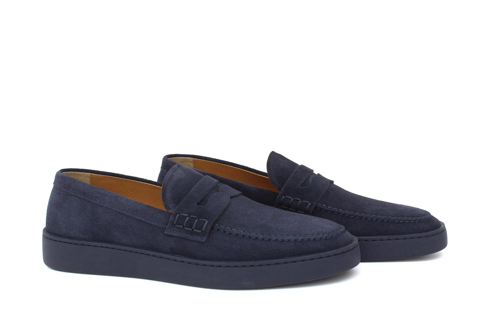 Slip-on in camoscio blu con fondo in gomma cucito 645FBLU 56 ROSSI 