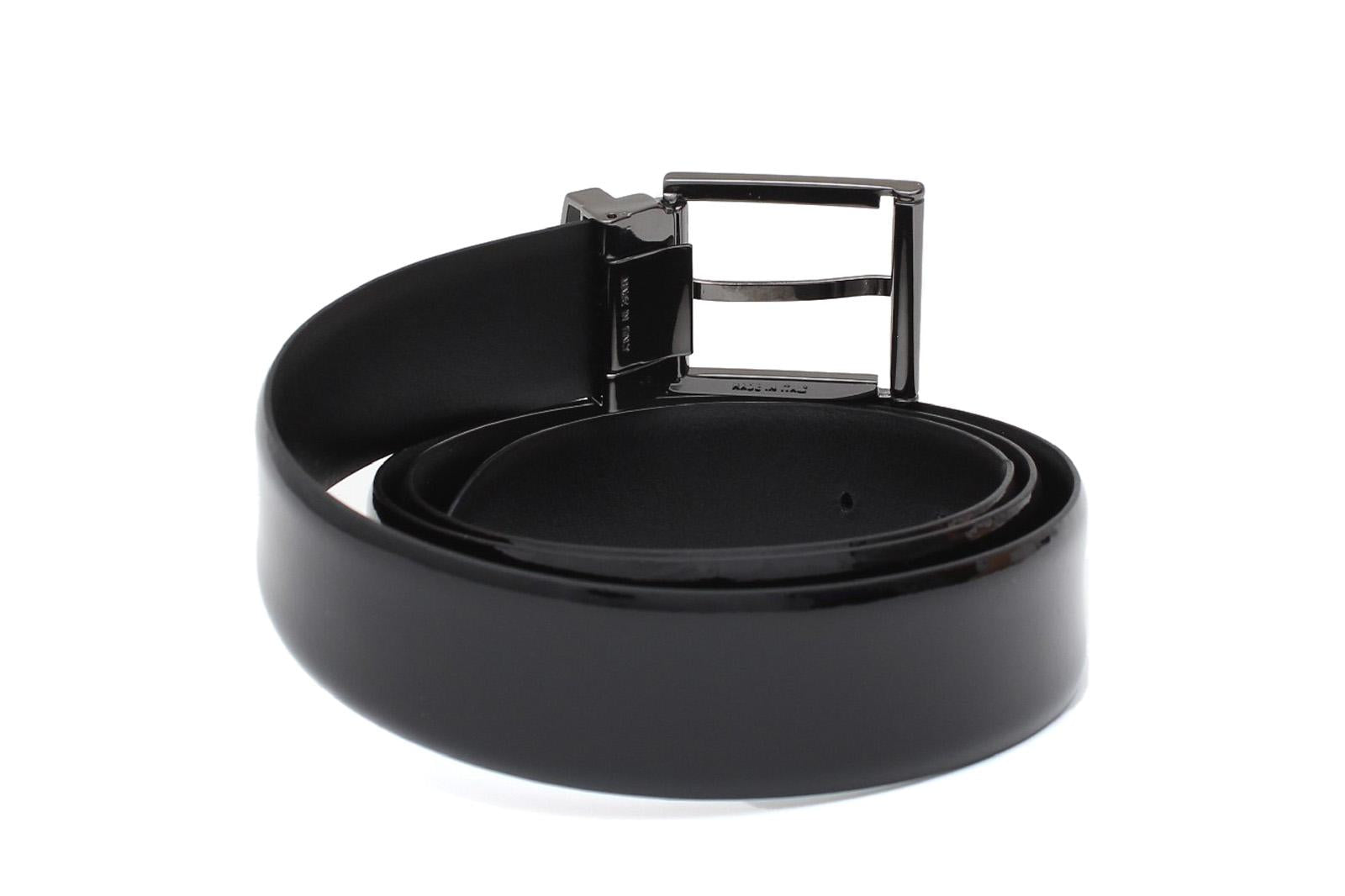 Cinta in vernice nero h 35 con fibbia in canna di fucile F0304VN 98 ROSSI 