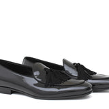 Pantofola con mappine in vernice nero con fondo iin cuoio 6604VNER 412 ROSSI 