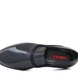 Mocassino in vernice blu scuro con riporto in raso e fondo in cuoio 619VBLU 985 ROSSI 