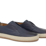 Slip on in vitello naturale blu  sfumato con fondo in gomma intrecciato 1093DBLU 17 ROSSI 