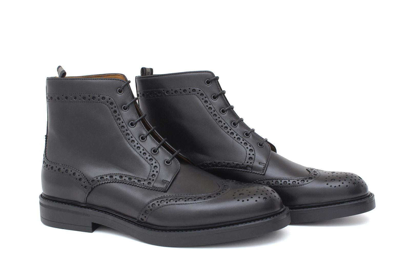 Polacchino stringato stile inglese in vitello a pieno  fiore nero e fondo in gomma 165PGBN 1125 ROSSI 