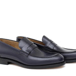 Mocassino sfoderato in vitello spazzolato blu con fondo in cuoio antiscivolo cucito blake 6651CBLU 977 ROSSI 