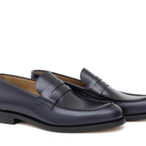 Mocassino sfoderato in vitello spazzolato blu con fondo in cuoio antiscivolo cucito blake 6651CBLU 977 ROSSI 