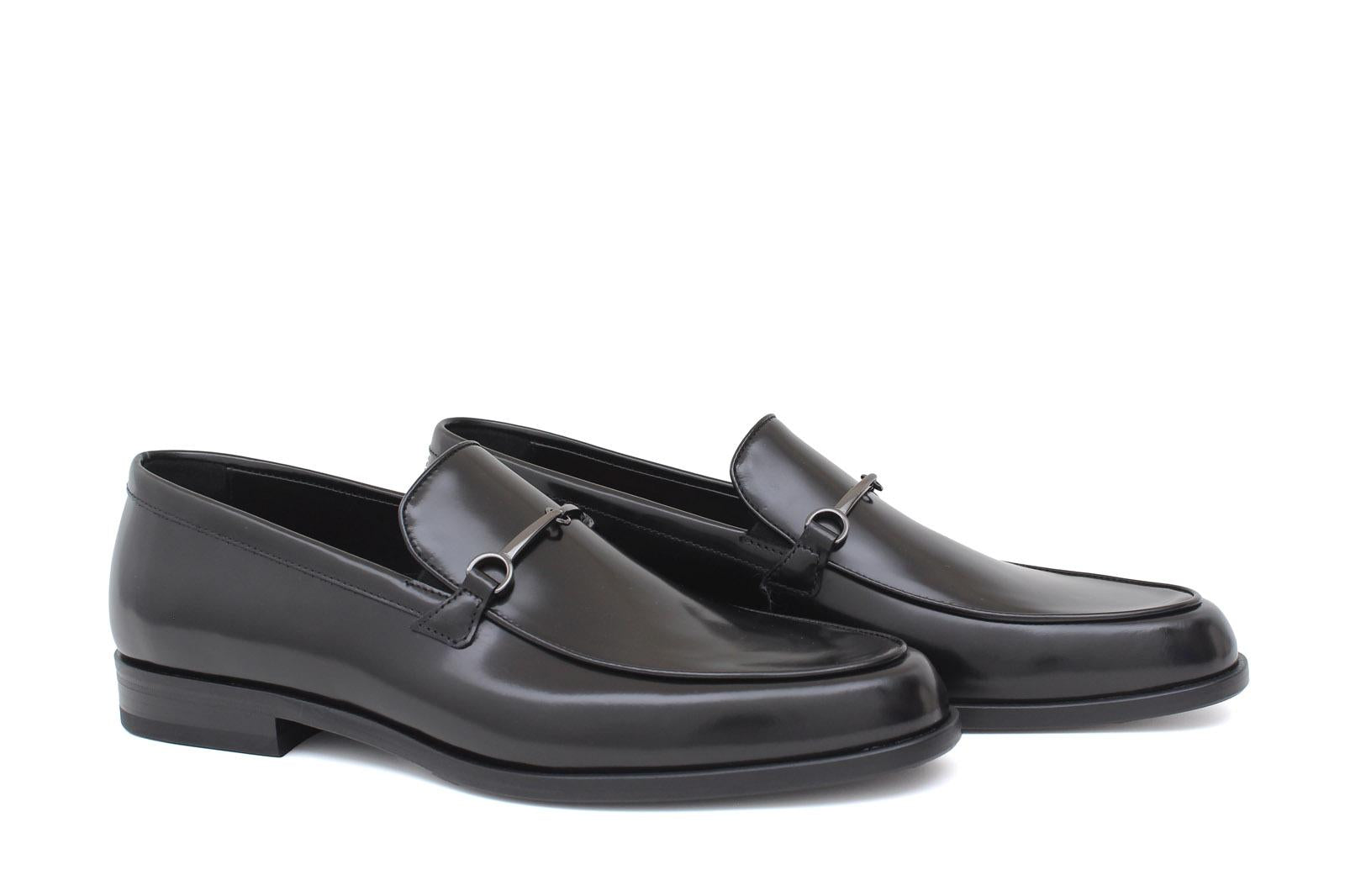 Mocassino con accessorio in vitello spazzolato nero con fondo in cuoio 1416TNE 628 ROSSI 