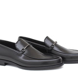Mocassino con accessorio in vitello spazzolato nero con fondo in cuoio 1416TNE 628 ROSSI 