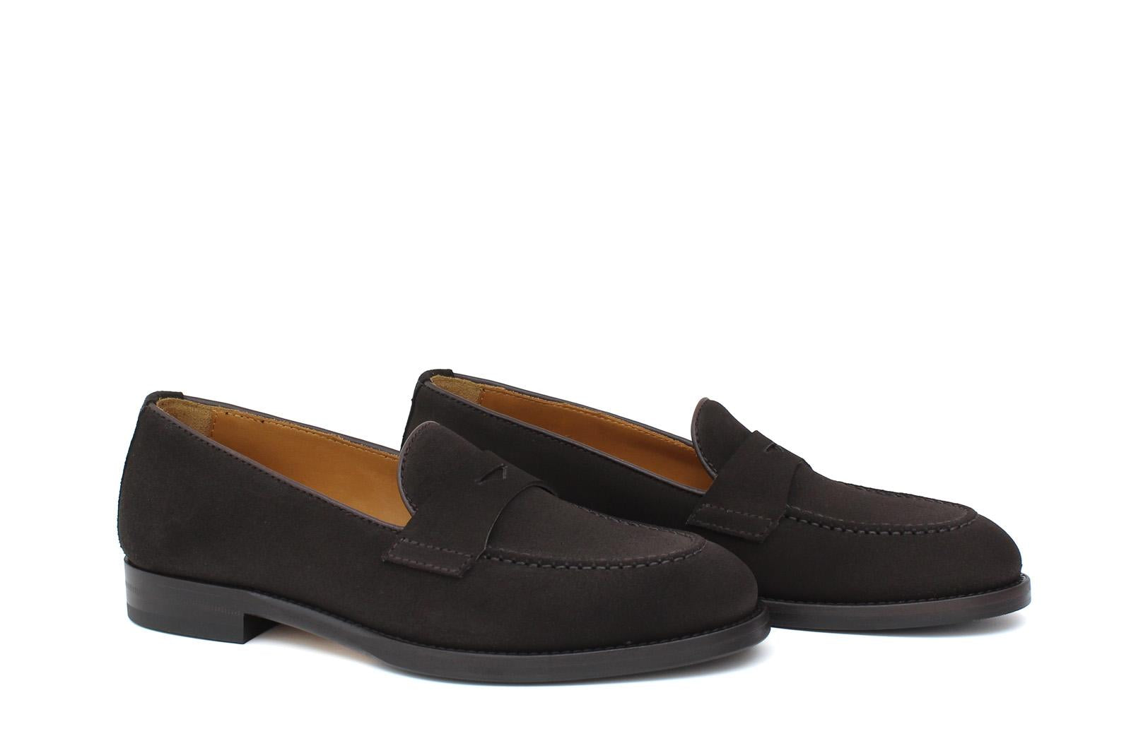 Mocassino donna con bandina in camoscio rasato testi di moro e fondo in cuoio 1/2 gomma D205CRIMOG 25 ROSSI 