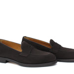 Mocassino donna con bandina in camoscio rasato testi di moro e fondo in cuoio 1/2 gomma D205CRIMOG 25 ROSSI 