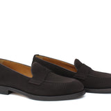 Mocassino donna con bandina in camoscio rasato testi di moro e fondo in cuoio 1/2 gomma D205CRIMOG 25 ROSSI 