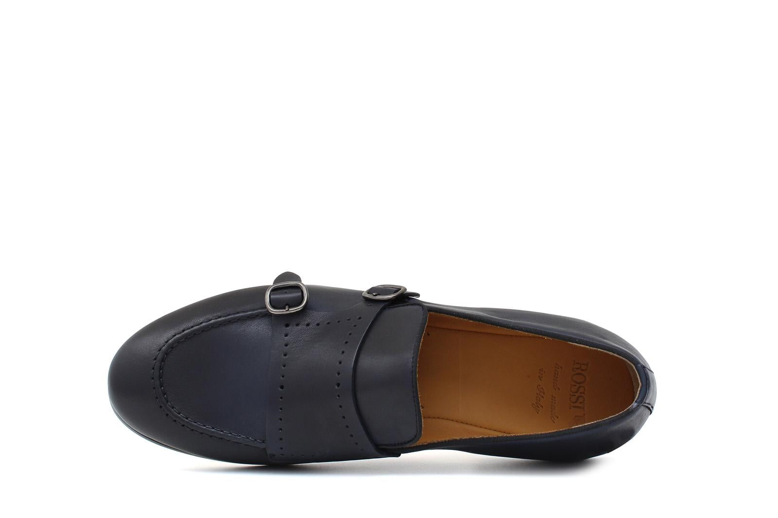 Doppia fibbia a sacchetto intero in vitello naturale blu sfumato e fondo in cuoio antiscivolo cucito blake 267DIXBLU 631 ROSSI 