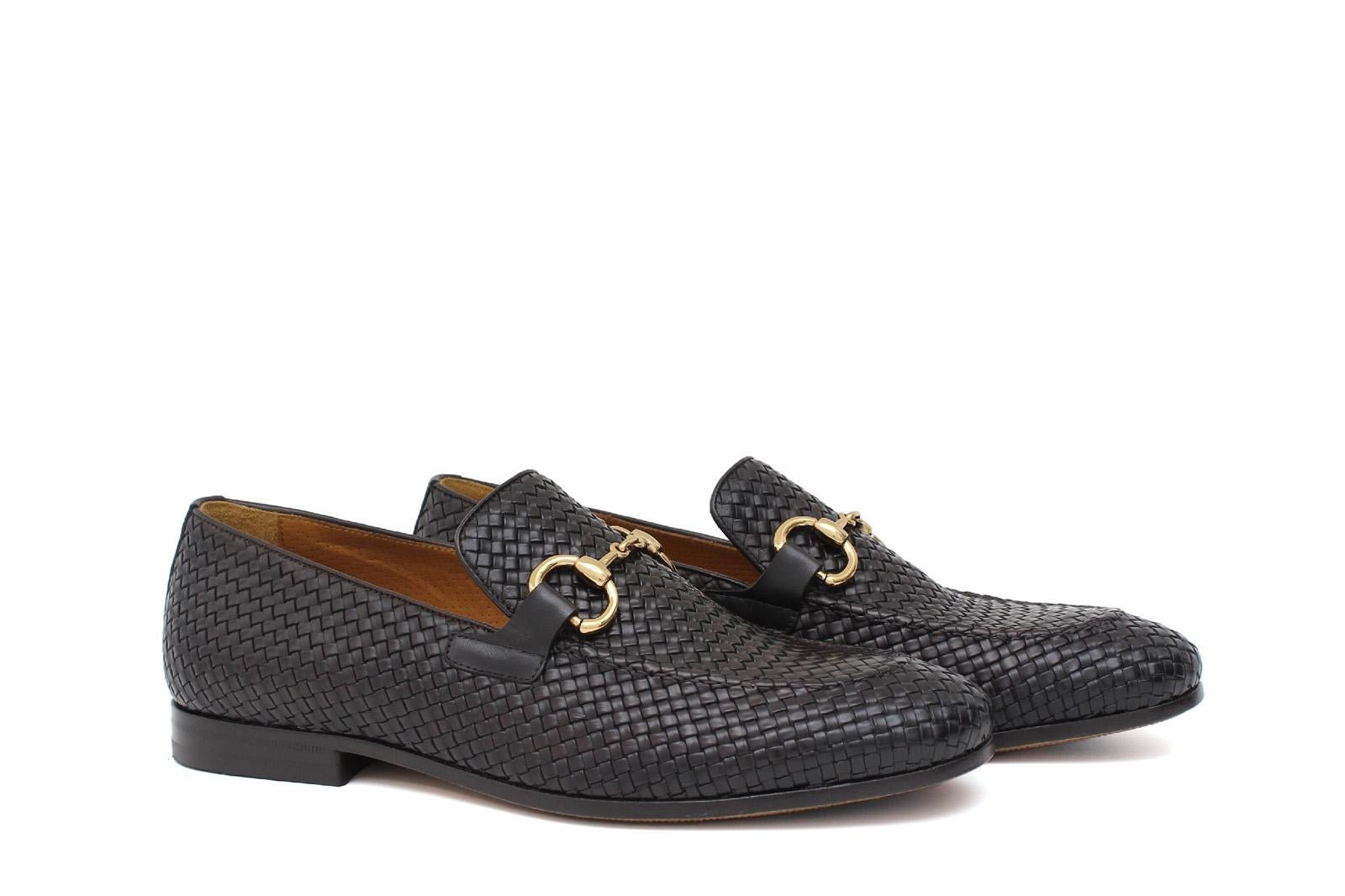 Mocassino con accessorio in vitellino intrecciato t. moro e fondo cuoio antiscivolo cucito 8690INTM 190 ROSSI 