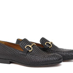 Mocassino con accessorio in vitellino intrecciato t. moro e fondo cuoio antiscivolo cucito 8690INTM 190 ROSSI 