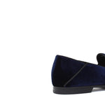 Pantofola con ricamo Rossi  in velluto blu scuro con fondo cuoio antiscivolo 225SCDBLU 11 ROSSI 