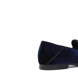 Pantofola con ricamo Rossi  in velluto blu scuro con fondo cuoio antiscivolo 225SCDBLU 11 ROSSI 