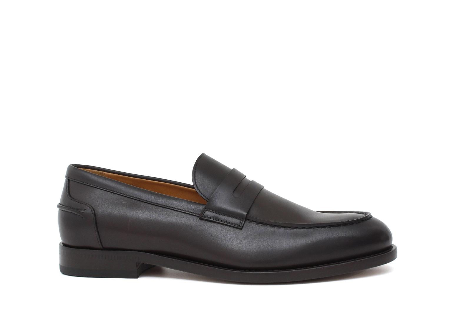 Mocassino in vitello a pieno fiore marrone con fondo in cuoio antiscivolo 6853SERMOK 515 ROSSI 
