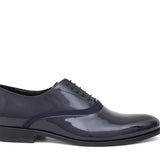 Francesina in vernice blu con riporto in raso con fondo cuoio 8618VBLU 956 ROSSI 