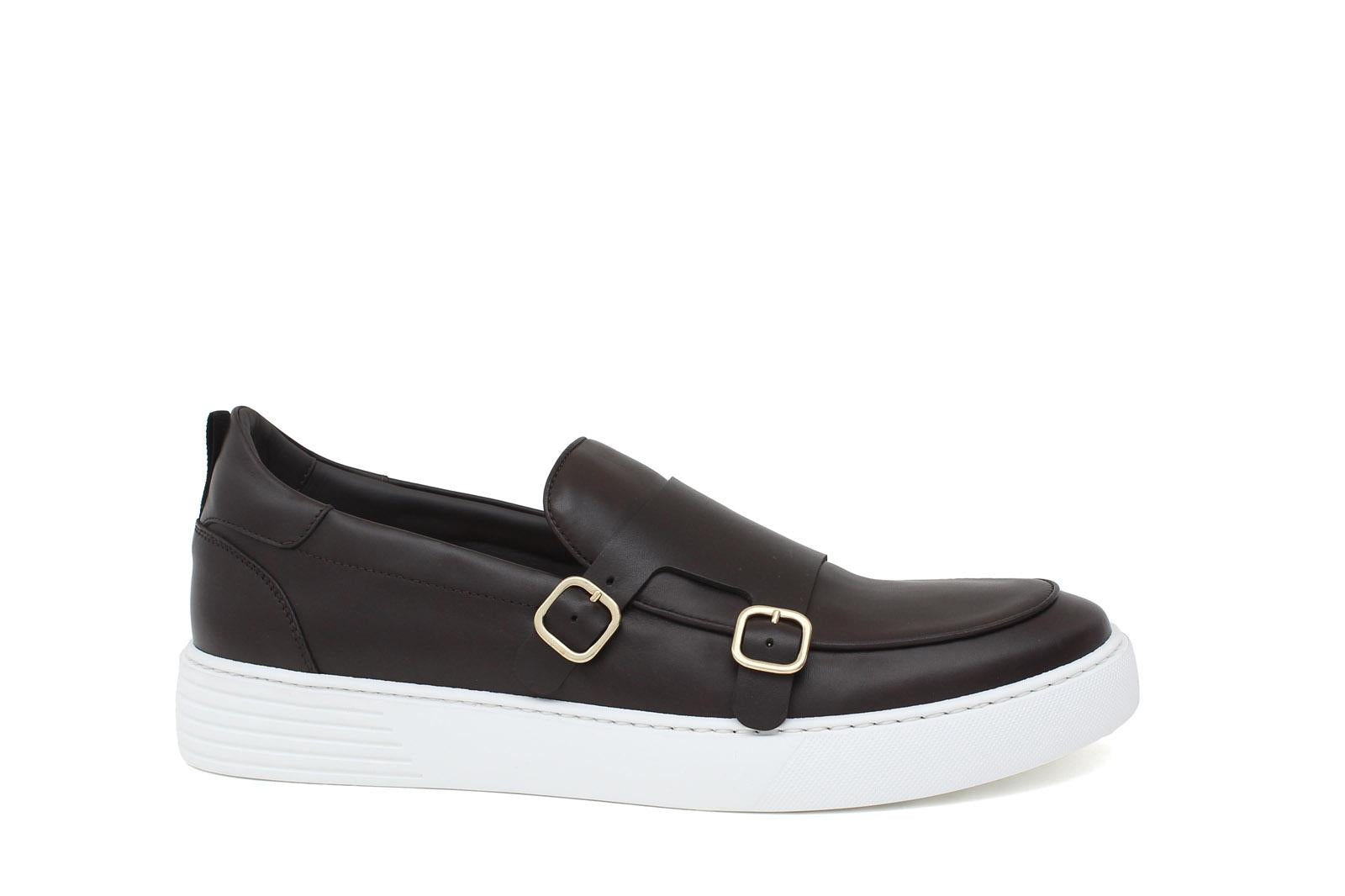 Slip on doppia fibbia in vitello testa di moro  con fondo in gomma leggera 803SAPTM 962 ROSSI 