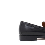 Mocassino donna con mappine in vitello spazzolato nero con fondo cuoio antiscivolo D204CALNE 5 ROSSI 
