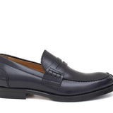 Mocassino College stile inglese in vitello spazzolato blu e fondo in cuoio 1/2 gomma 5316CALFBLU 104 ROSSI 