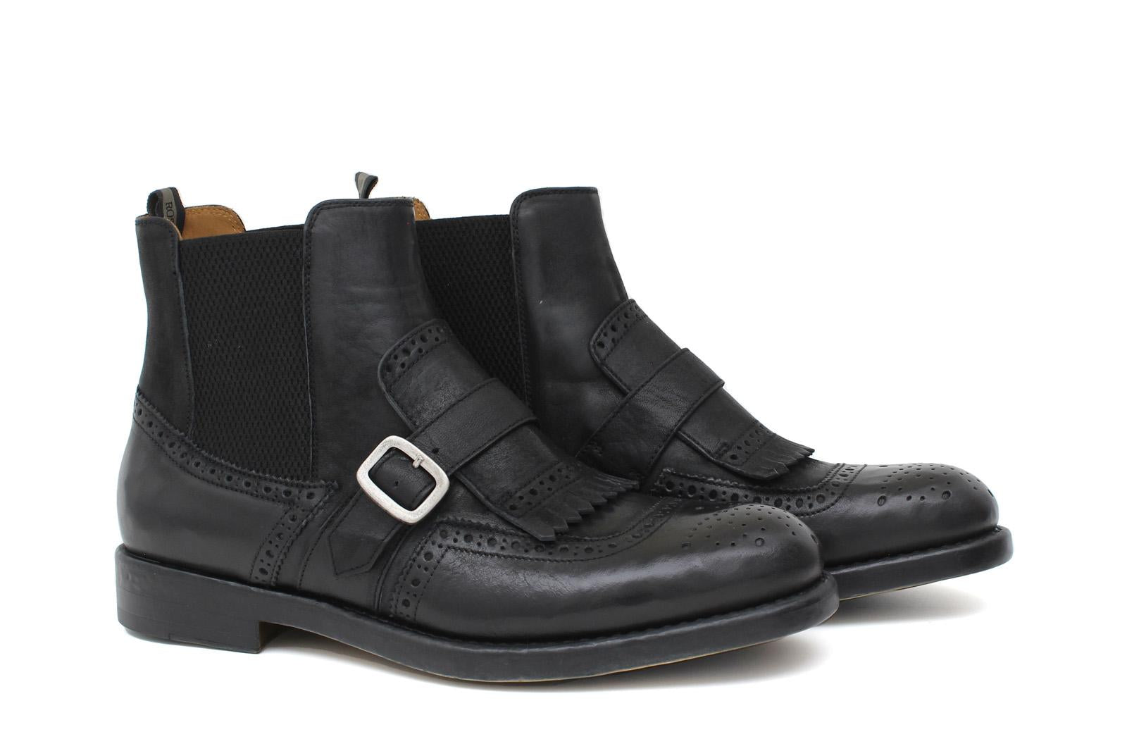 Beatles stile inglese con fibbia in nabuk anticato  nero e fondo in gomma 127PBAN 991 ROSSI 