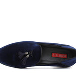Pantofola con mappine in velluto blu scuro con fondo cuoio antiscivolo 225DRAB 1070 ROSSI 