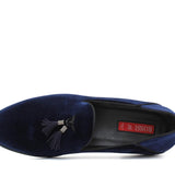 Pantofola con mappine in velluto blu scuro con fondo cuoio antiscivolo 225DRAB 1070 ROSSI 