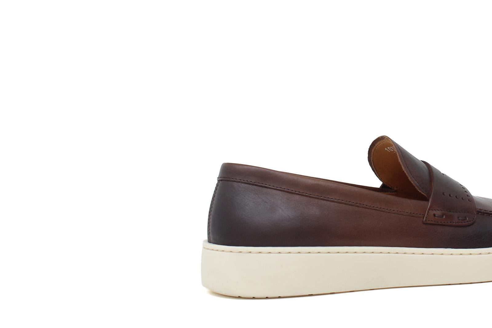 Slip on in vitello naturale colore marrone sfumato con fondo in gomma 1037DIXCAS 422 ROSSI 