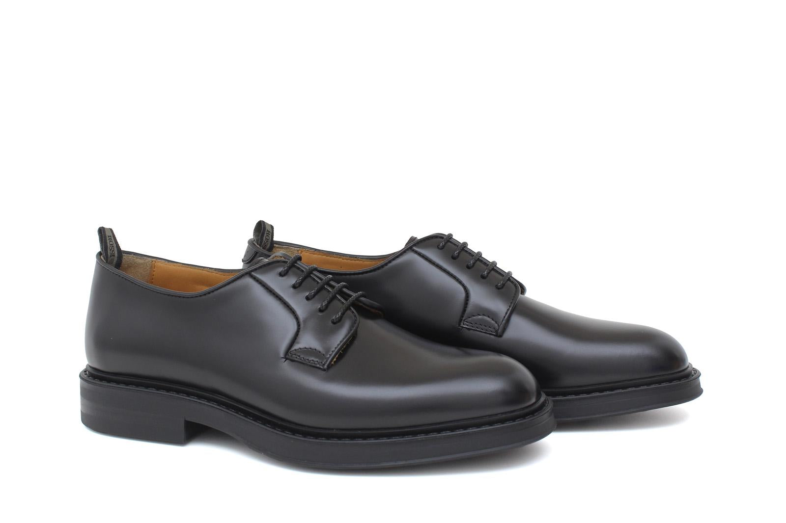 Derby donna in vitello spazzolato nero con fondo in gomma cucito D218CALNE 2 ROSSI 