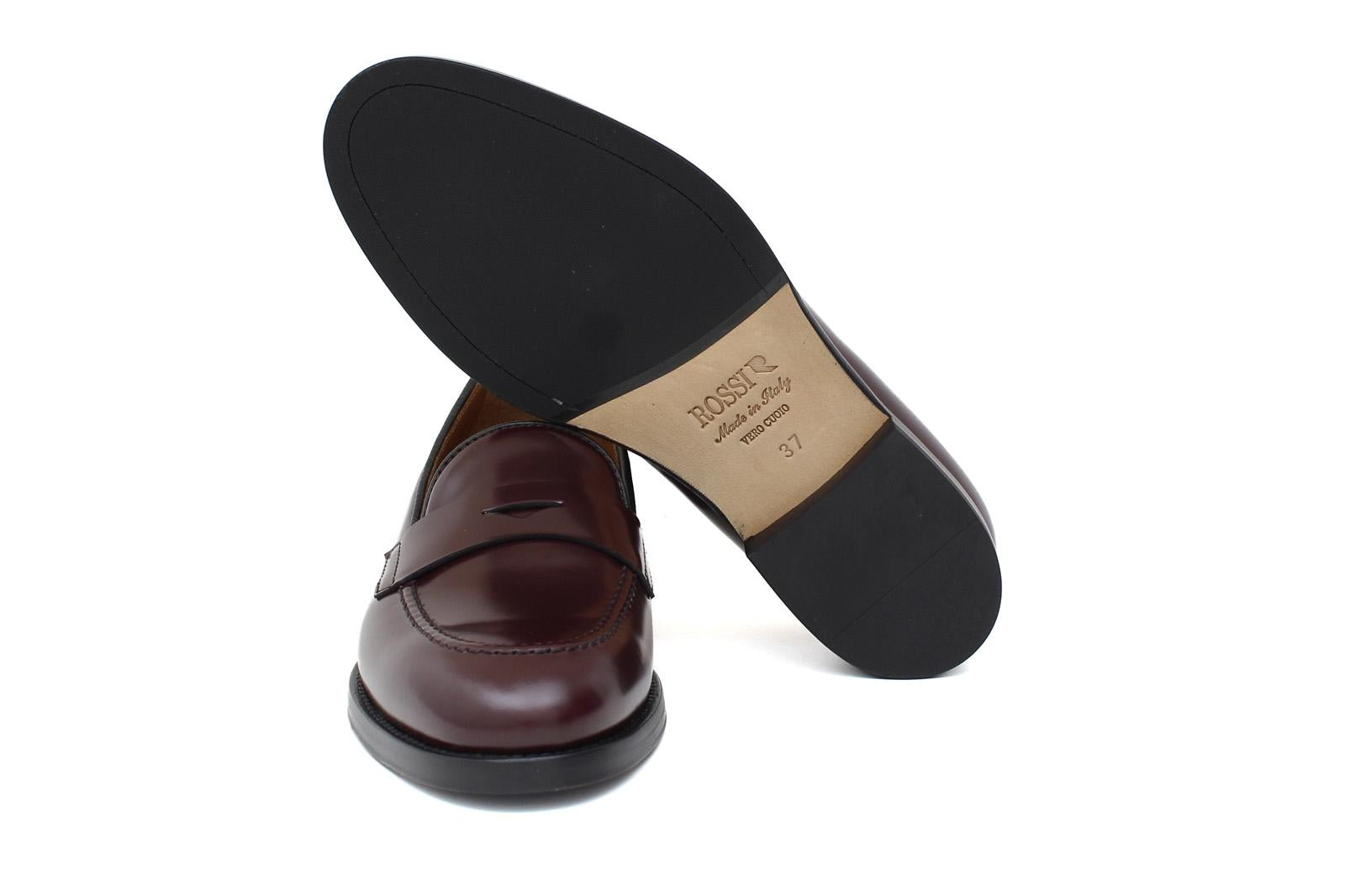 Mocassino donna con bandina in vitello spazzolato prugna e fondo in cuoio 1/2 gomma D205CPBOR 27 ROSSI 