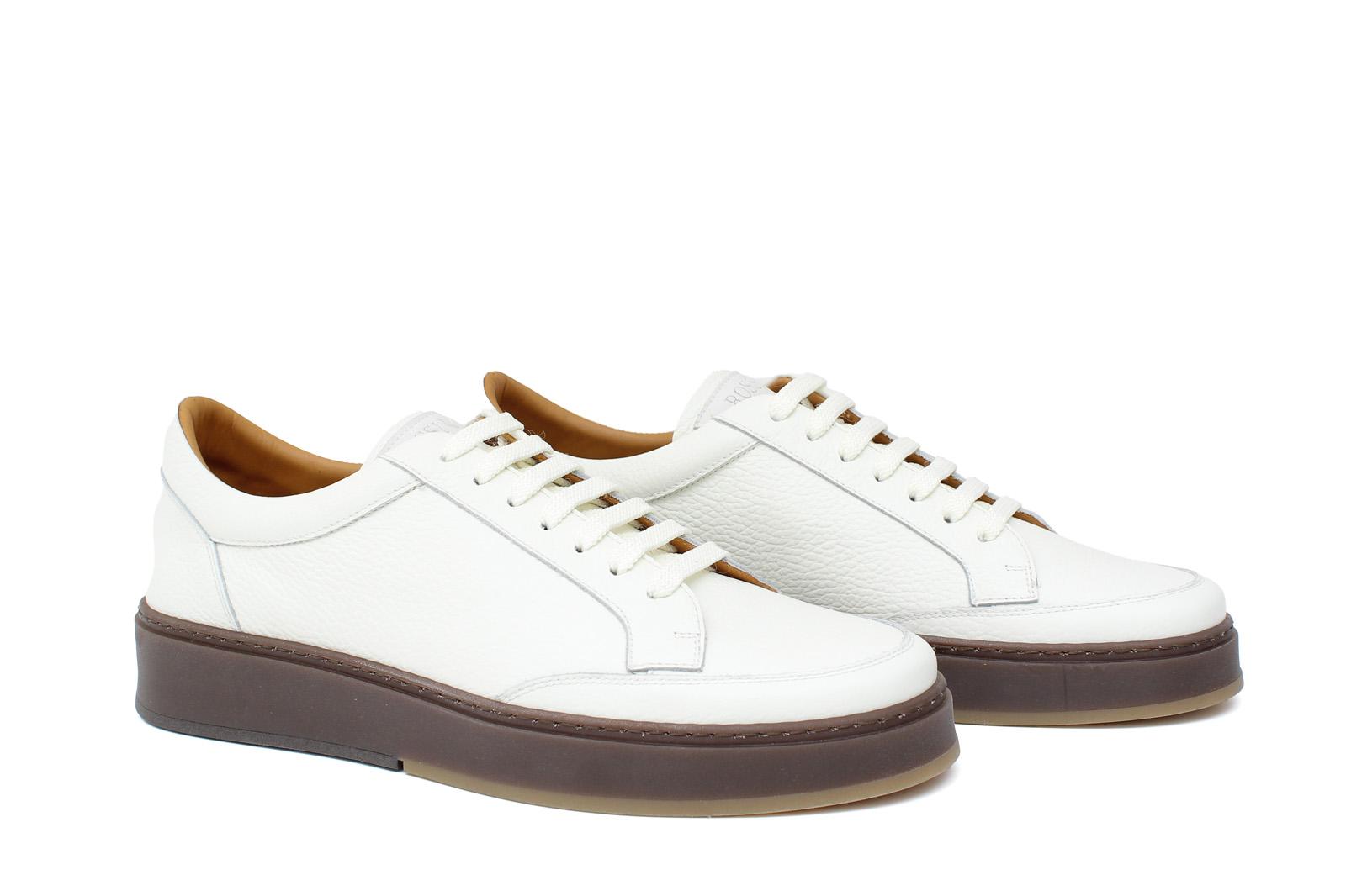 Sneaker in vitello bottalato crema  con fondo in gomma tricolore 643LGVBCRE 94 ROSSI 