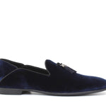 Pantofola con mappine in velluto blu scuro con fondo cuoio antiscivolo 225DRAB 1070 ROSSI 