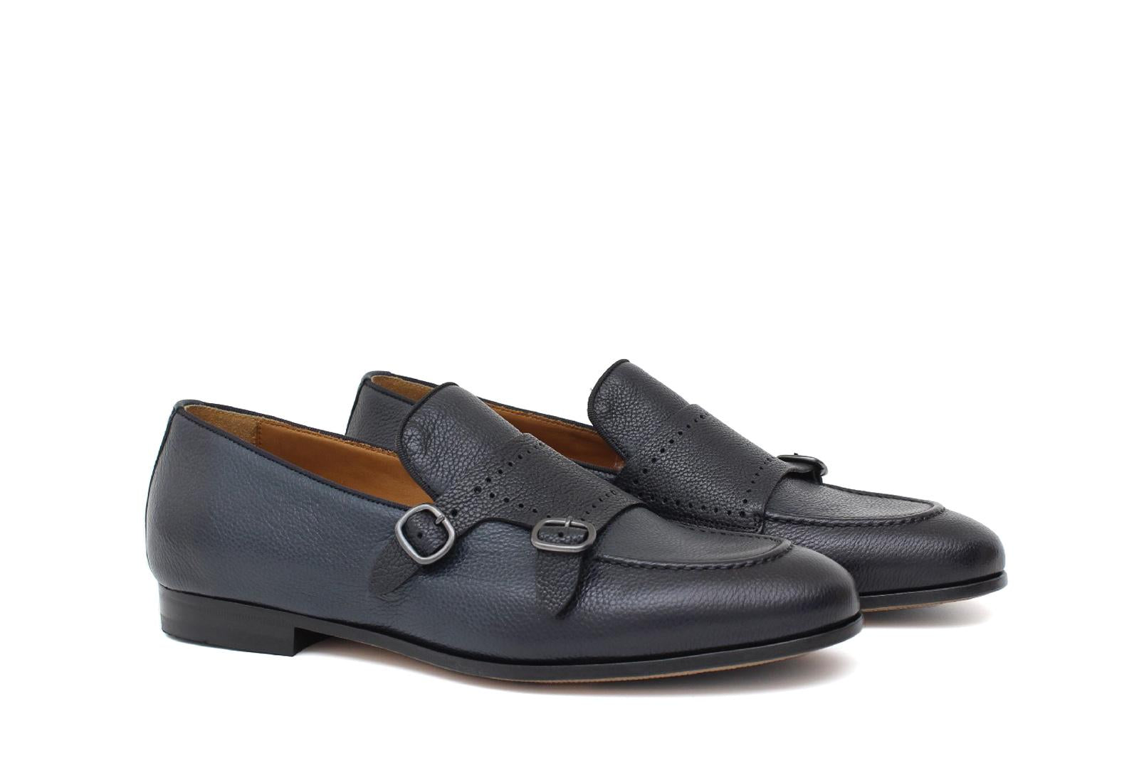 Doppia fibbia a sacchetto intero in vitello chicco di riso navy e fondo in cuoio antiscivolo cucito blake 267CARNAV 278 ROSSI 