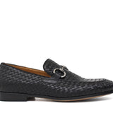 Mocassino lavorazione a sacchetto intero in vitello intrecciato nero con fondo in cuoio antiscivolo cucito blake 268VCNE 251 ROSSI 