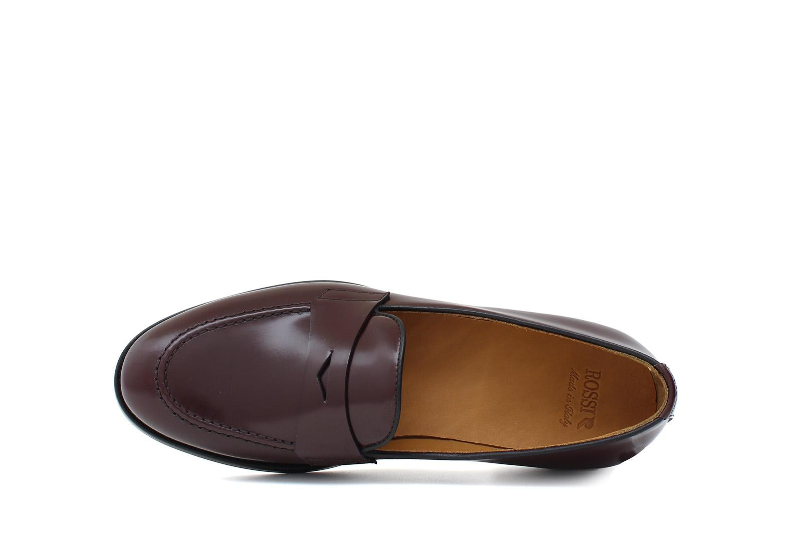 Mocassino donna con bandina in vitello spazzolato prugna e fondo in cuoio 1/2 gomma D205CPBOR 27 ROSSI 