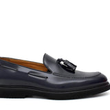 Mocassino con mappine in vitello spazzolato blu e fondo in gomma leggera 5853CALBLU 266 ROSSI 