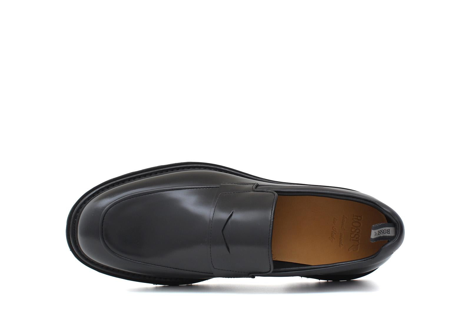 Mocassino in vitello spazzolato nero e fondo in gomma leggera 1204CNER 178 ROSSI 