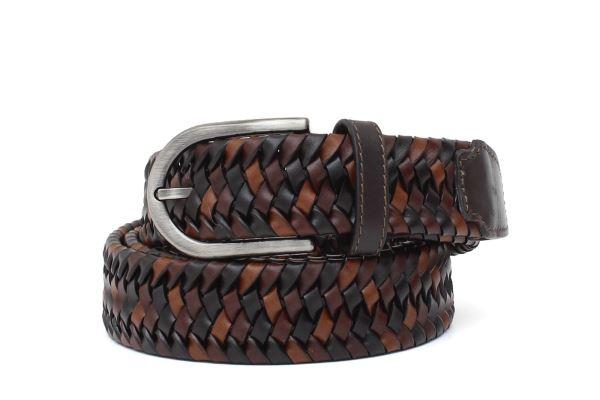 Cinta h 35 intreccio elasticizzato bicolore testa di moro e cuoio con fibbia canna di fucile satinato F0311CF5H5 14 ROSSI 